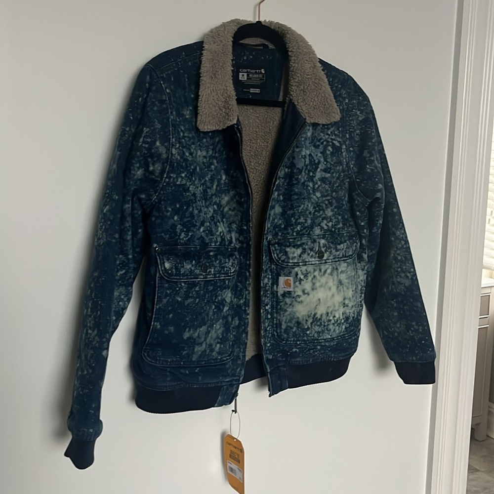 Fall Custom Carhartt Hand-Dyed Veronica Beard Inspired Denim Sherpa Jacket, NWT